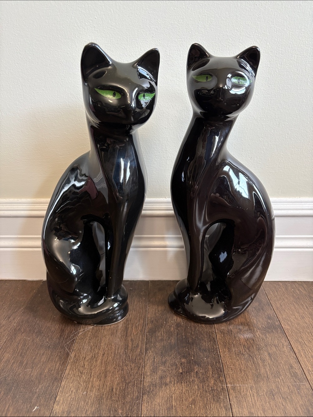 Pair of MCM Black Ceramic Cats